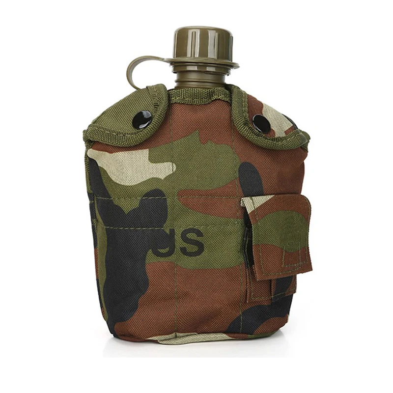 1L Camping Water Bottle Stainless SteelMilitary Camouflage Pouch Aluminum Alloy Water Bottle Cup Hiking Climbing Accessories