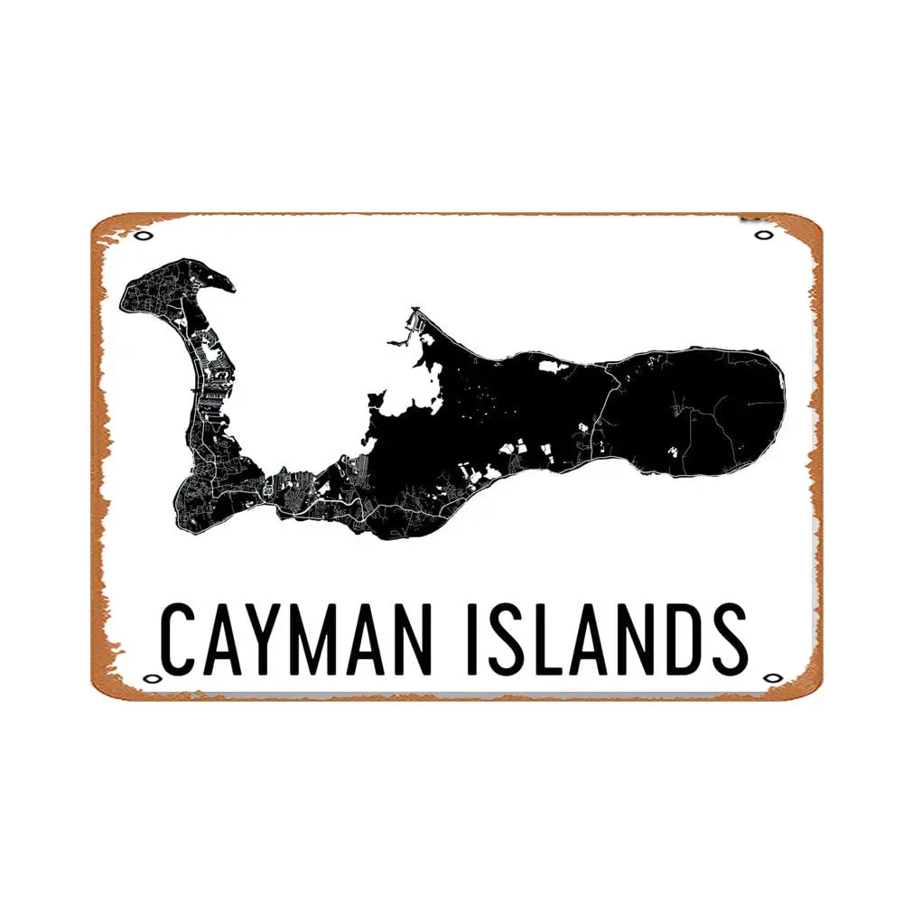 ASIOADWNA Tin Sign Vintage Cayman Islands Map, Map Of Cayman Islands, Grand Cayman Art, Cayman Decor, Cayman Island Gift, Cayman