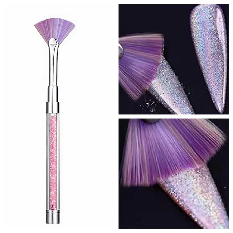 Fan Shape Nail Brush Gradient Glitter Dust Powder Remover Nail Art Drawing Pen Painting Rhinestone Handle Manicure Tool Salon