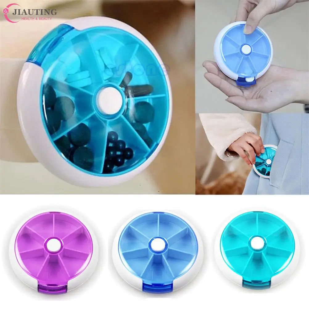 Protable Round 7 Day Weekly Rotating Pill Box Travel Pill Case Splitter Pill Organizer Medicine Box Pill Cutter Tablet Container