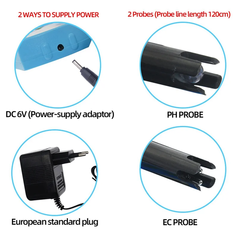 DHDL 2 In1 PH EC Meter Foraquarium Multi-Parameter Water Quality Monitor Water Quality Analyzer EU Plug