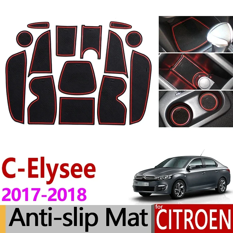 Anti-Slip Gate Slot Mat Rubber Coaster for Citroen C-Elysee 2017 2018 C Elysee CElysee Facelift Accessories Car Stickers 14PCS