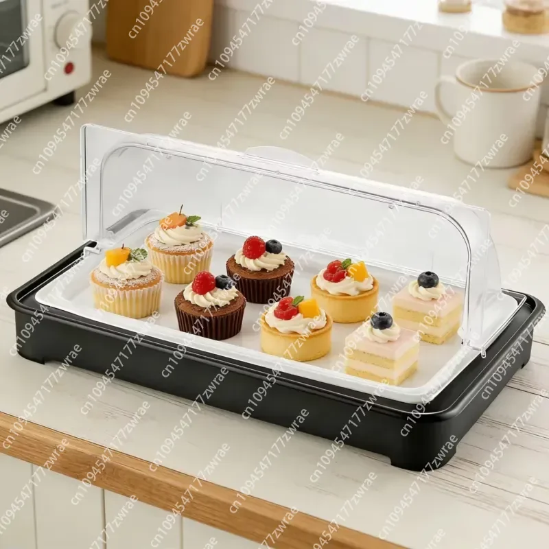 Black Cake Stand Set Stainless Steel Dessert Table Food Display Stand with PP Lid Catering Buffet for Banquet Hotel