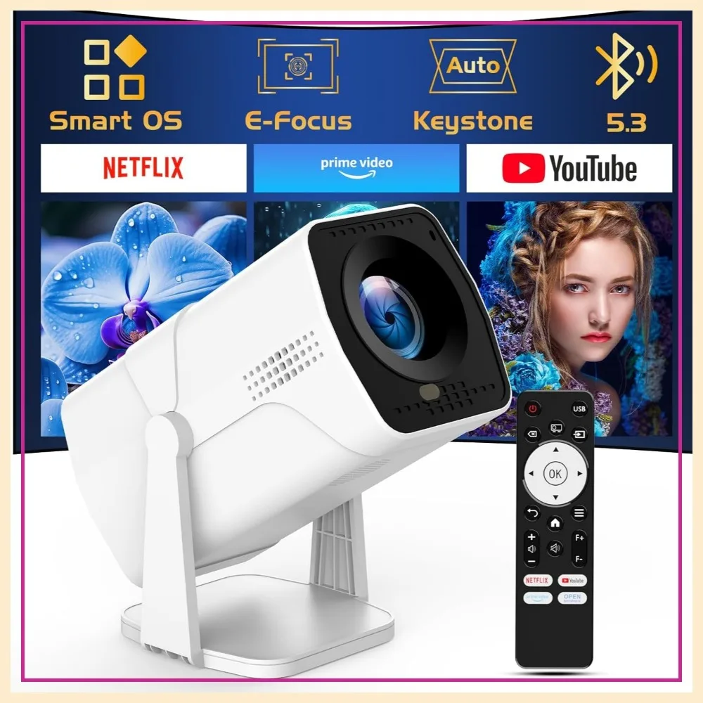 

1080P Projector with WiFi and Bluetooth, 270° Rotatable Outdoor Projector for Phone/PC/HDMI/USB, Built-in Apps (White)