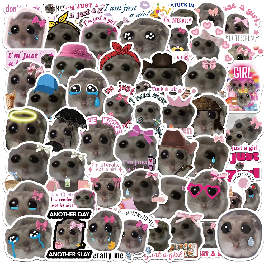 10/30/56pcs Sad Hamster Meme Stickers for Kids Cute Cartoon Decals Waterproof Graffiti Laptop Luggage Notebook Cute Sticker Pack