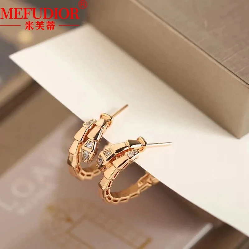 925 Sterling Silver Women's Snake Stud Earrings Inlay Moissanite Diamond White\Rose Gold Color Eardrop Luxury Jewelry Party Gift