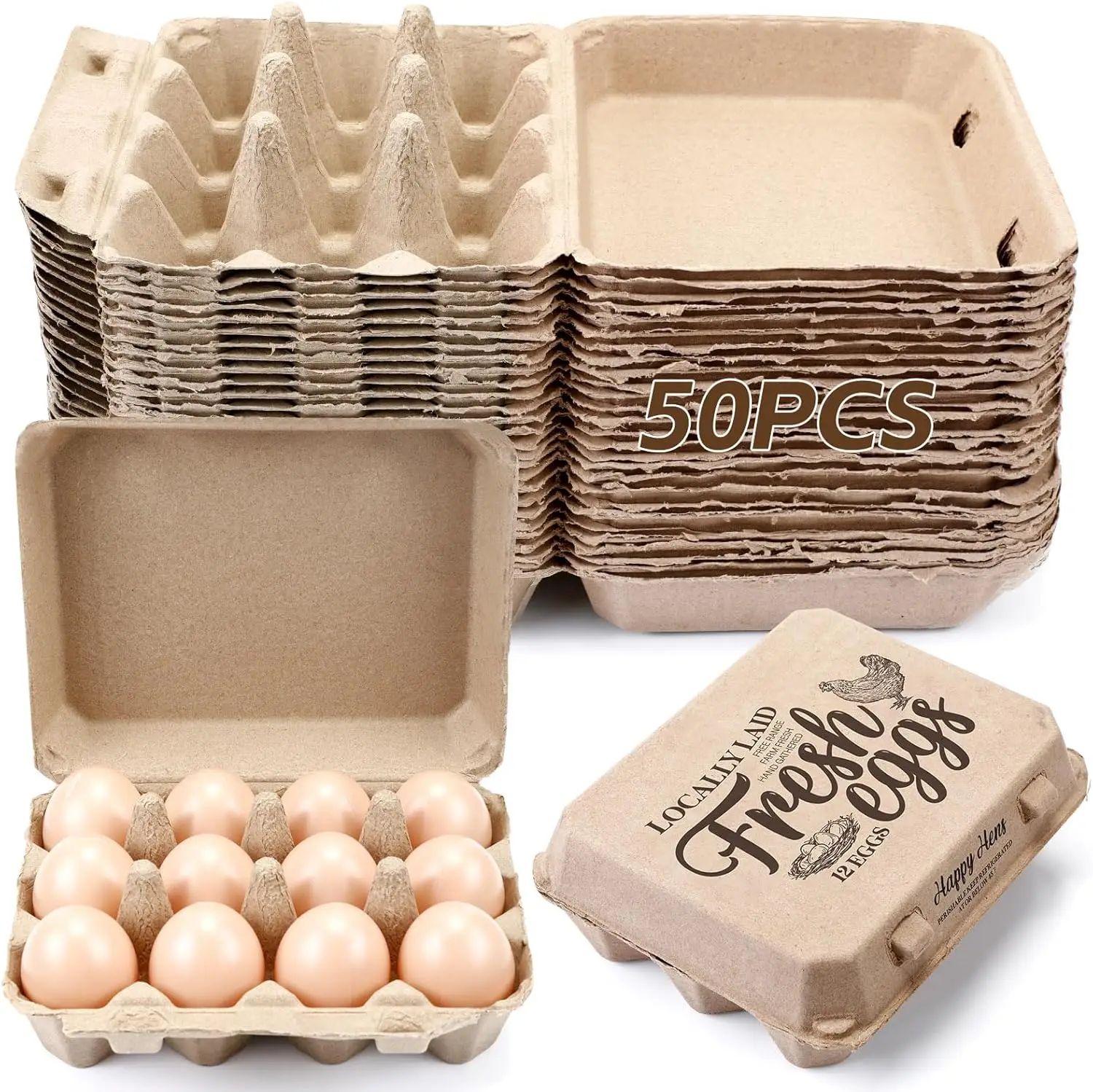 

50 Pcs Natural Paper Pulp Egg Cartons Blank Bulk 12 Count Dozen Vintage Classical 3 x 4 Style Square Chicken Cardboard Egg