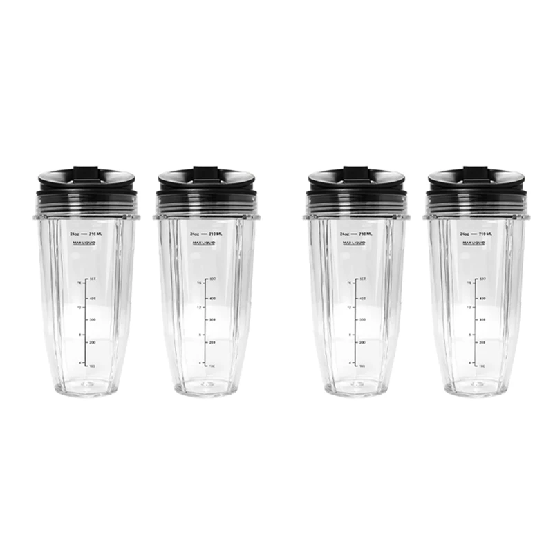 

4 Pack Replacement 24Oz Cup With Spout Lid For Nutri Ninja Auto IQ Series Blenders With BL450/BL454/BL456/BL480/BL481