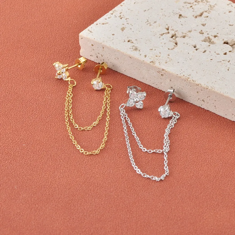 JeeMango 1PC Ohrringe mit kubischem Zirkonia, exquisiter Blumenketten-Anhänger, hochwertiger Edelstahl, zarter, stilvoller Schmuck E26070 – Detail 7