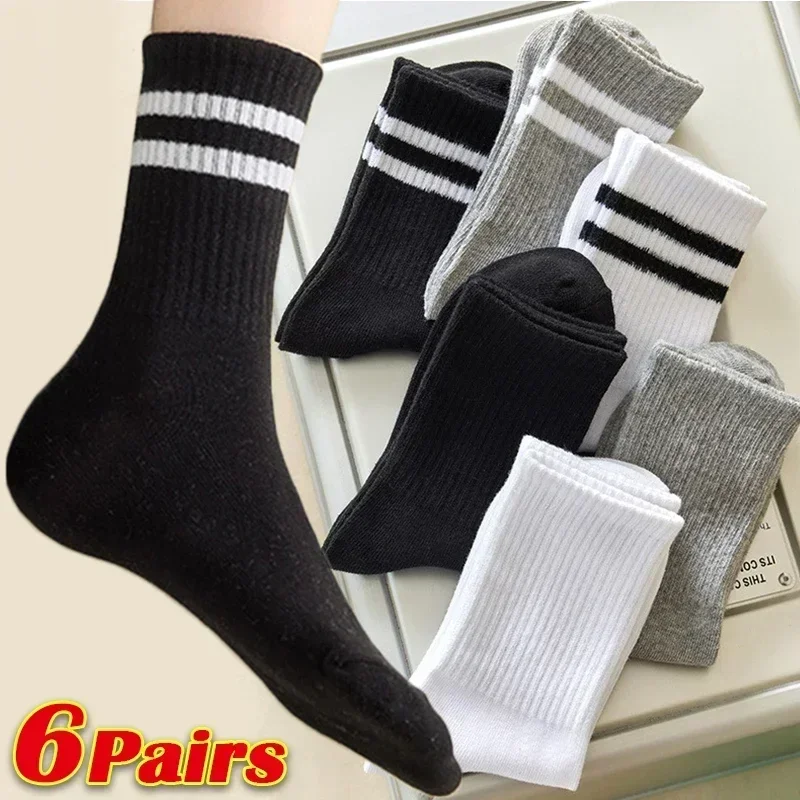 Simple Cotton Socks Women Autumn Winter Soft Breathable Stripe Solid Black White Sport Middle Tube Sock Deodorant Sox