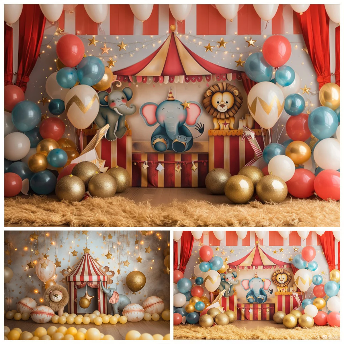 

Circus Carnival Backdrop For Photography Tent Balloons Animals Elephant Baby 1st Birthday Portrait Background Decor Photo Studio