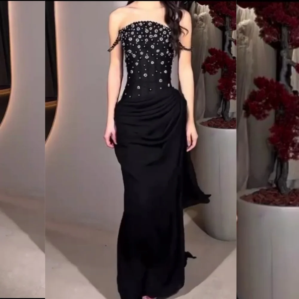

Customized Chiffon Beading Draped Sheath Strapless Long Dresses Bespoke Occasion Prom Classic Exquisite Matching
