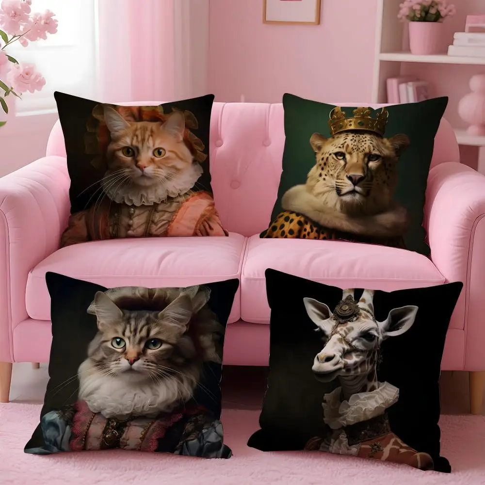 Eclectic Animal Portrait Cushion Cover Plush Fabric Soft Double-Sided Printed Sofa Home Decor Fine Winter Gift Pillow Case