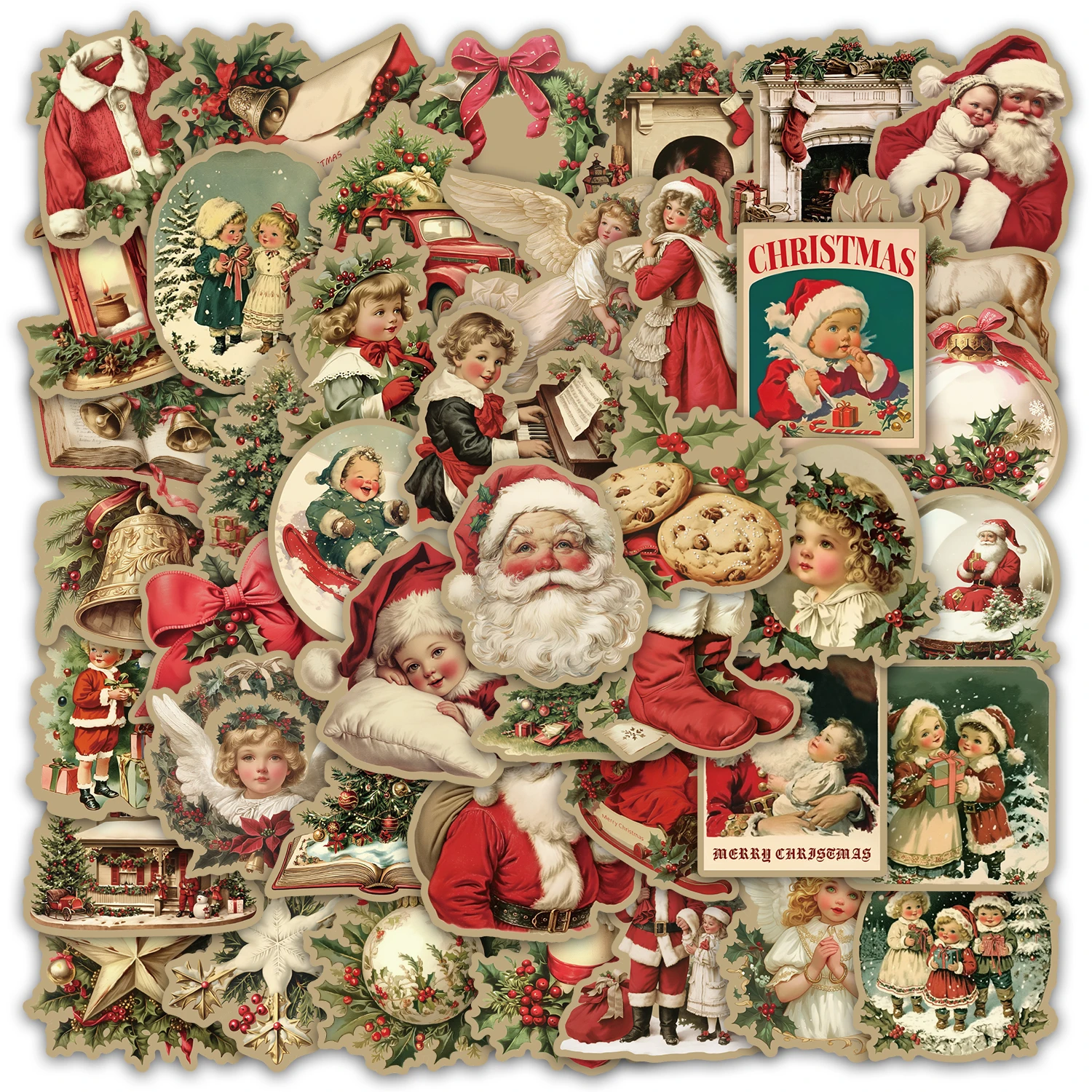 50PCS Retro Weihnachten Aufkleber DIY Telefon Fall Laptop Tablet Thermos Tasse Spielzeug Desktop Aufkleber