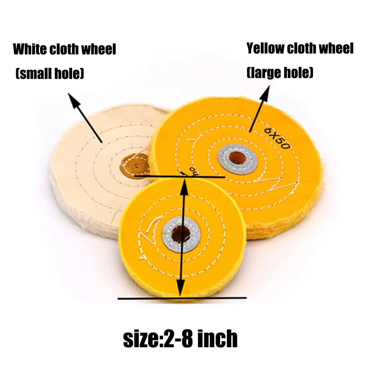 

1pc 2-8inch Cotton Polishing Cloth Buffing Wheels For Gold Silver Jewelry Metal Wood Abrasive Tools White/Yellow Round Shape Pad