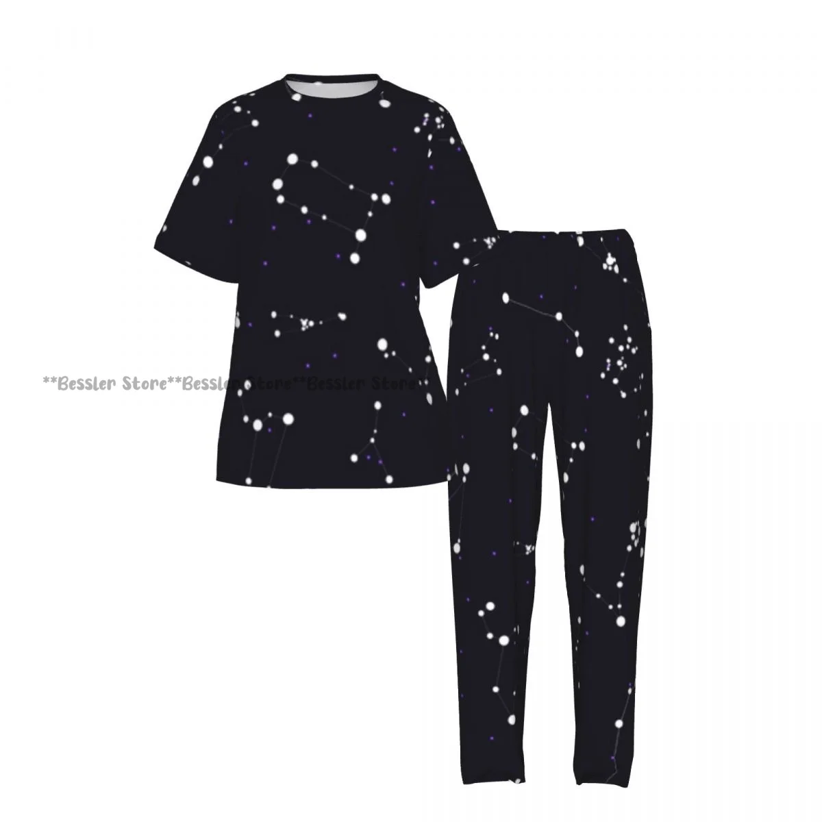 Women's Zodiac Stars On Cosmic Sky short sleeve trousers casual pajamas set view 2