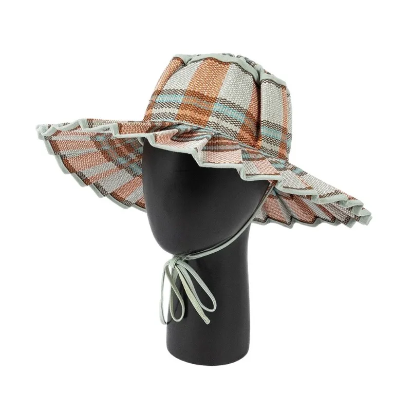 Summer Ladies Pleated Straw Sunhat Foldable UV Protection Wide Brim Cap Fashion Casual Outdoor Travel Beach Sun Visor Hat