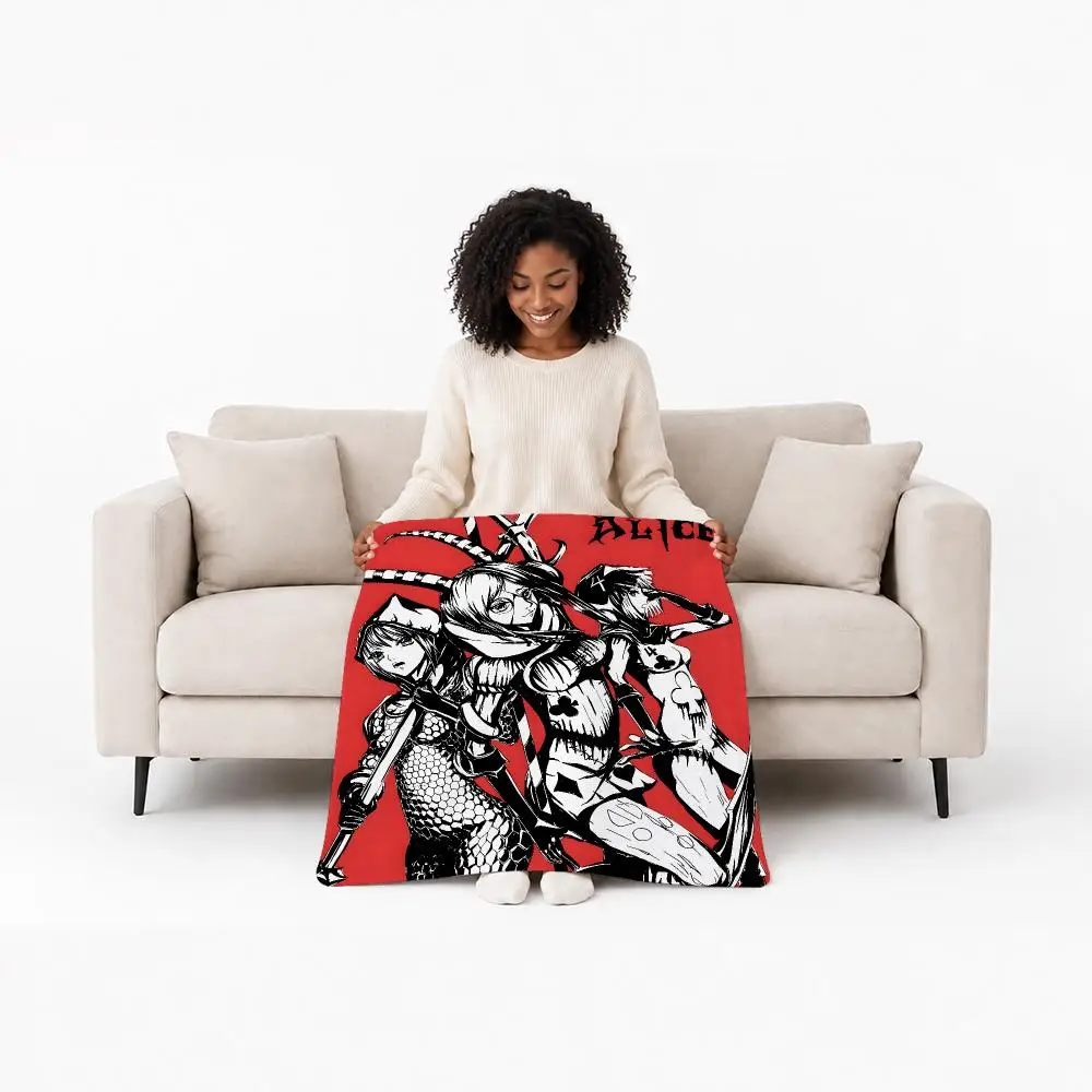 Dark Game Alice: Madness Returns Throw Custom Printed Flannel Fleece Blanket for Sofa Bed Office Travel & Camping