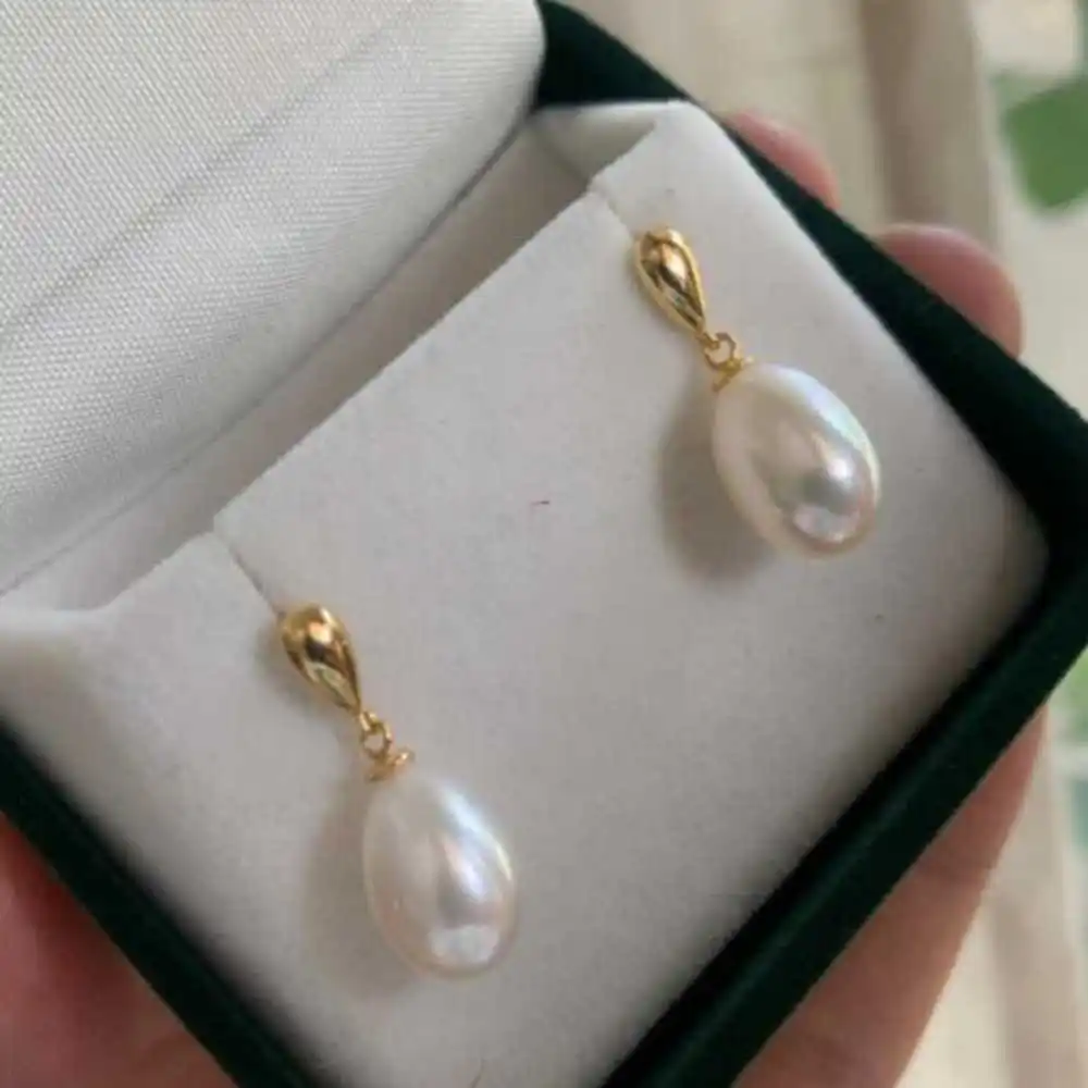 

10-11mm Classic Waterdrop Pearl Earrings 18K Gold-Plated Ear Needle SOLID Christmas Beautiful Gift VALENTINE'S DAY