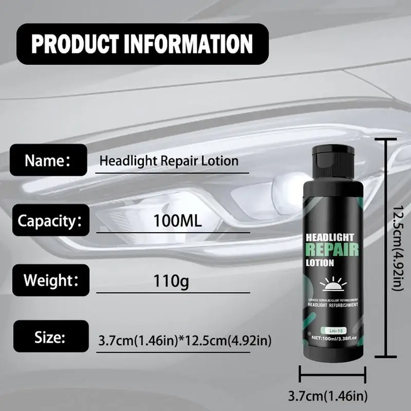 Powerful Headlight Scratch Restoring Repair Fluid 100ml Auto Headlight Restoring Compound for Removes Oxidized Layer Yellowing