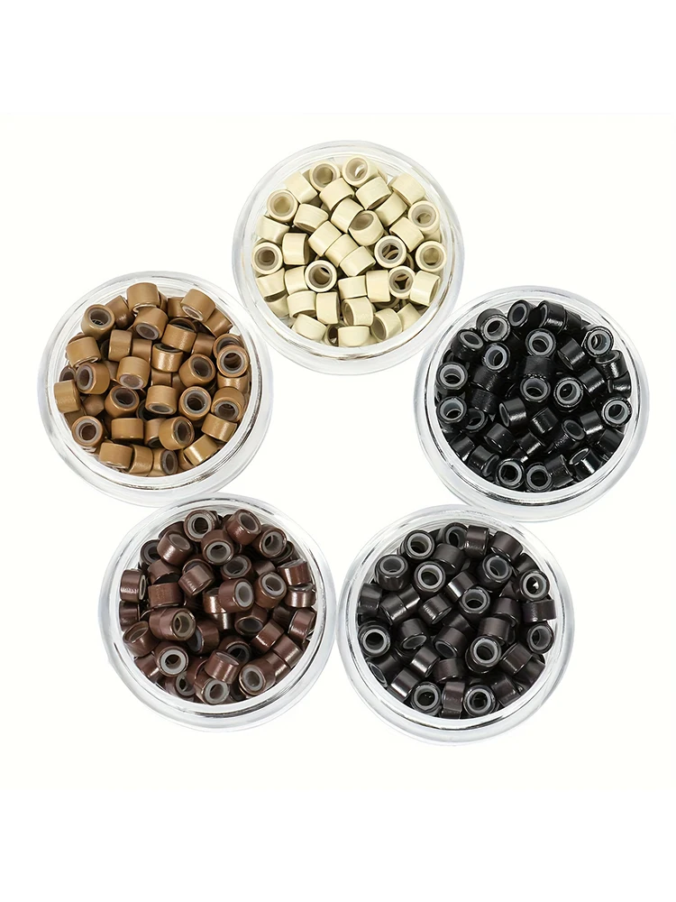 

100/250Pcs Micro Rings Beads for Hair Extensions Silicone Lined Multi-colored Links Tool for Human Hair Extension