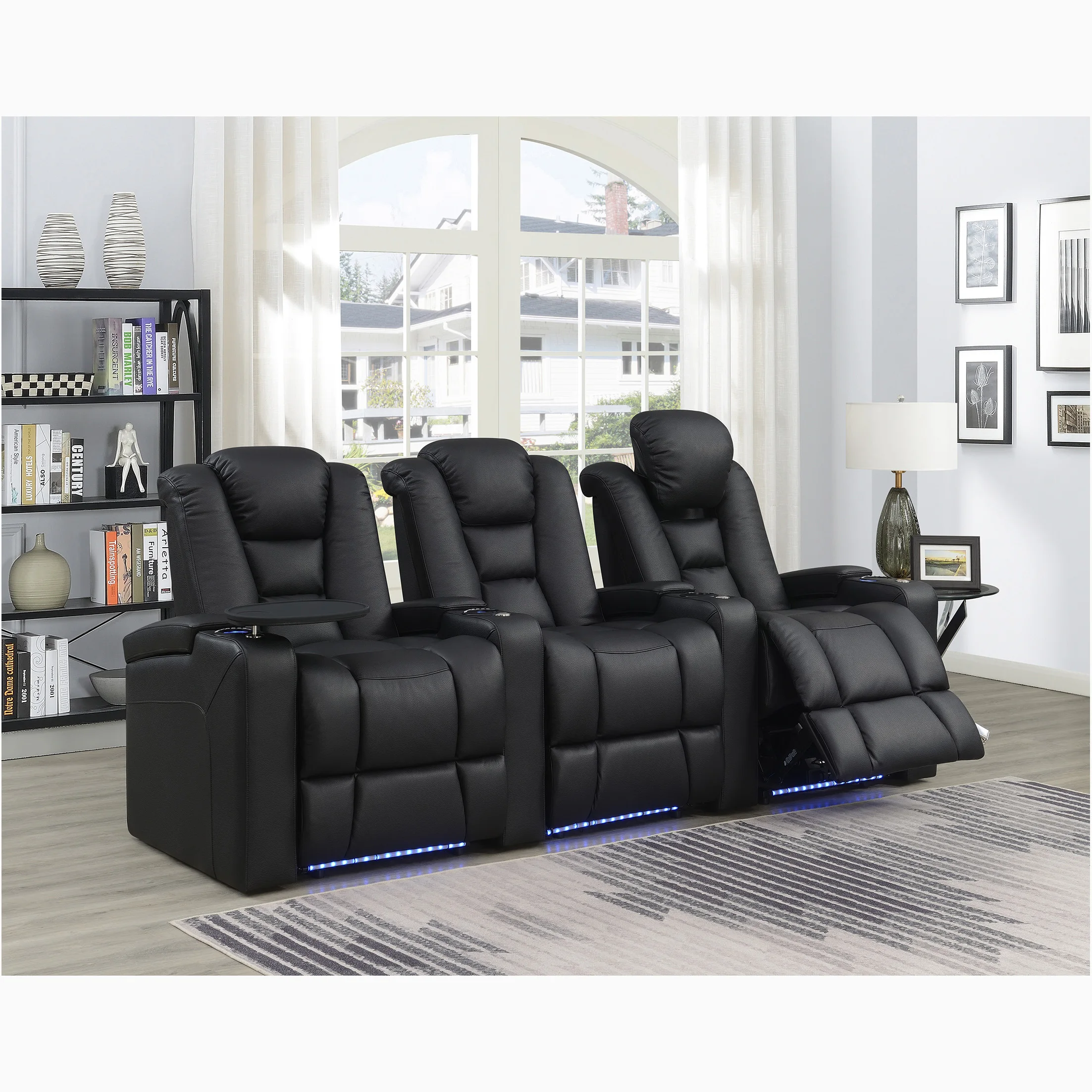 Furniture Power Home Theater Recliner Sofa For Commercial Furniture With Cupholders And Storage Boxes