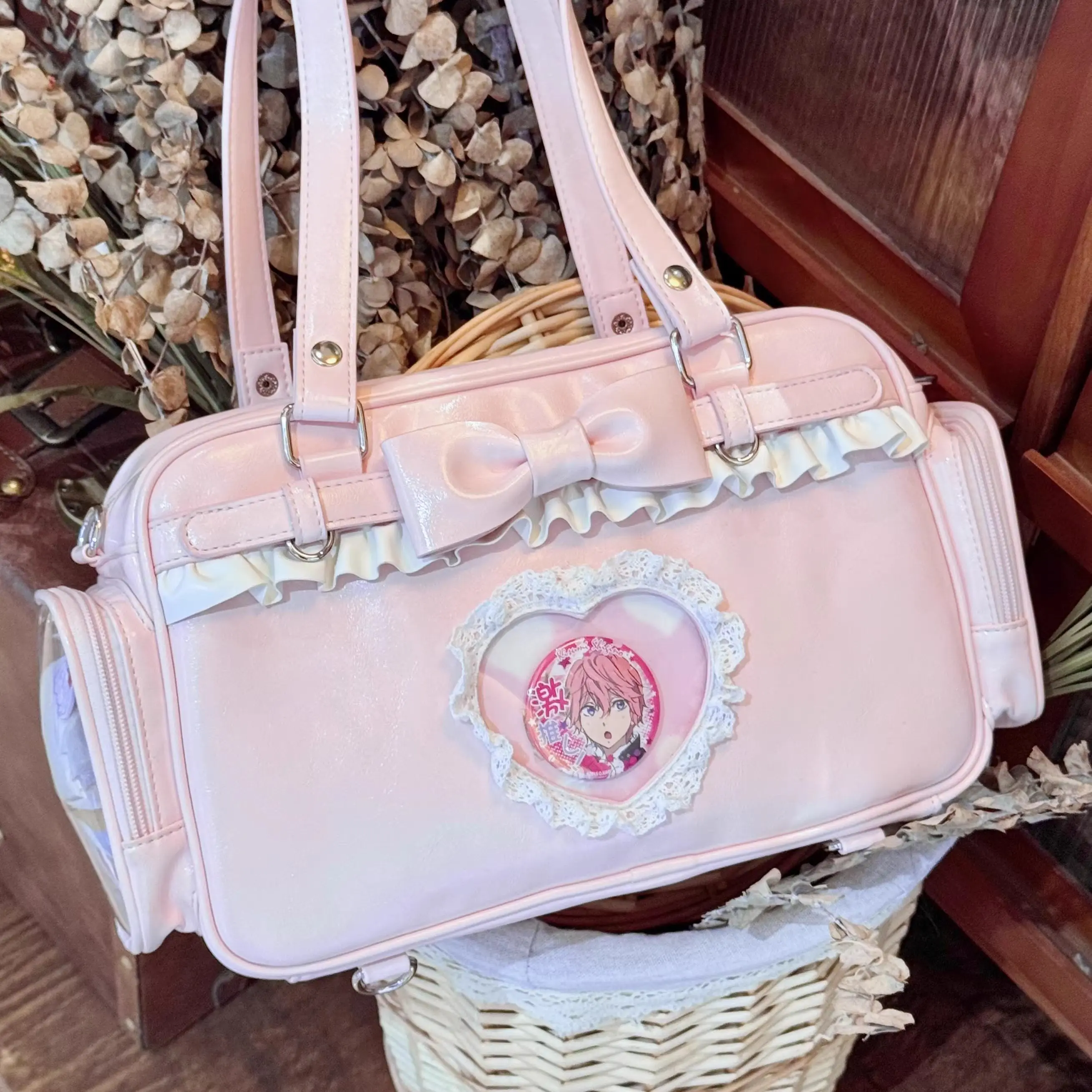 

Весенний японский оригинальный рюкзак Лолита с бантом и оборками, большой вместимости, через плечо, портативный, двусторонний, 2026 год