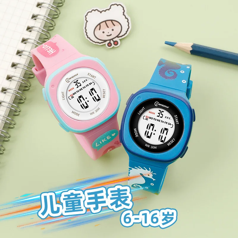 Cute Cartoon Printed Strap for Children\'s Watch Silicone Strap for Waterproof LED Electronic Night Light Alarm Girl\'s Watch