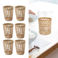 6pcs Straw Woven Cup Sleeve Anti Scald Cup Cover Hollow Mesh Design Cup Holders For Glass Cup Mugs
