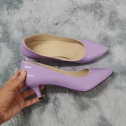 Clássico sexy ponta dos dedos 5cm baixo med gatinho salto alto bombas femininas sapatos primavera design da marca vestido sapatos de casamento tamanho grande 35-42