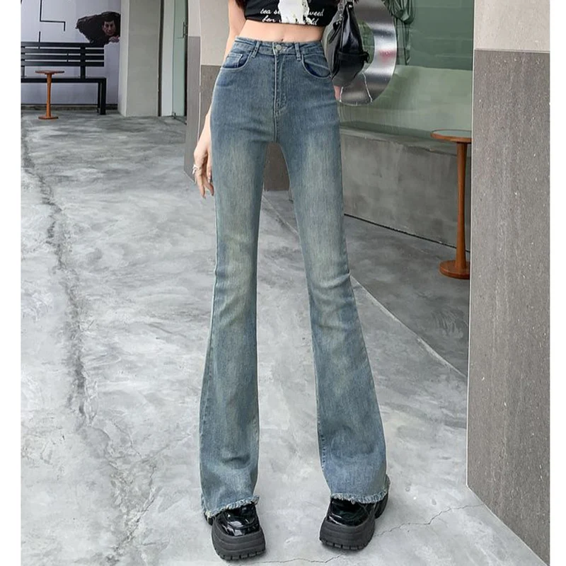 

Lady High Waist Thin Flared Jeans New Girls Fashion Designer Pants Women Slim Fit Narrow Straight Leg Denim Trousers