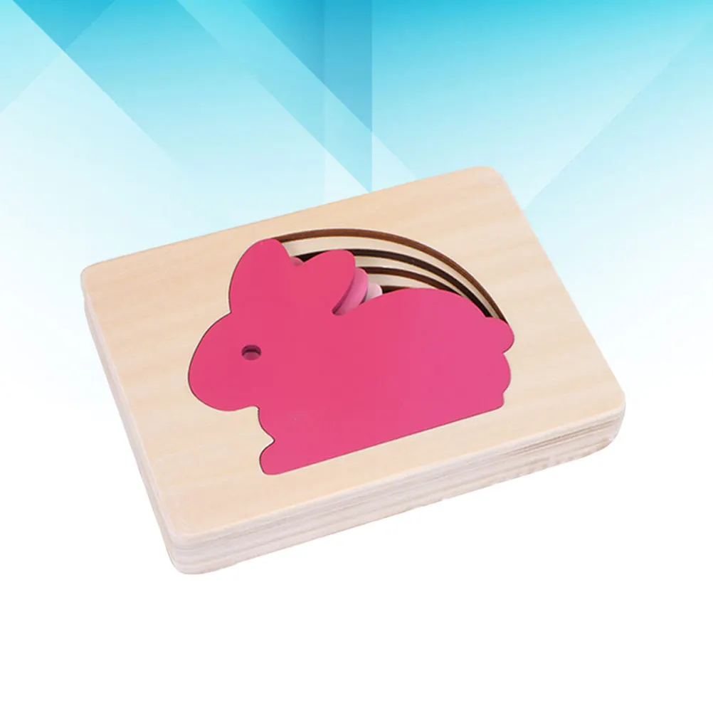 

Wooden Multi-Layered Animal Puzzles 3D Jigsaw Panel for Kids Early Learning Expression Skill Building Pink Gradient Rabbit Theme