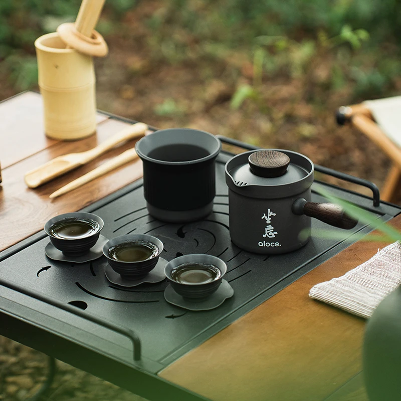 ALOCS Outdoor Camping Portable Kung Fu Tea Set for Home Travel Simple Portable Tea Set with Storage Bag