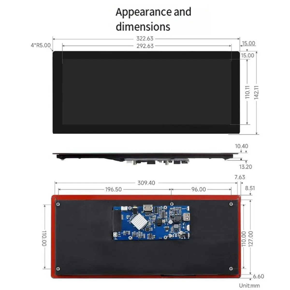 useful 12.3 Inch HDMI-Compatible LCD 1920x720 High Brightness Capacitive Touch Screen Car Display Monitor US PLUG