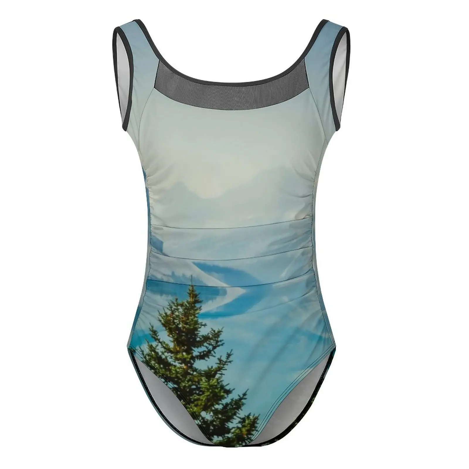 Maillot de bain une pièce pour femme, montagnes d'hiver, arbre et lac, tambours de fitness, maille trempée, push up, tenues de plage sexy, maillots de bain