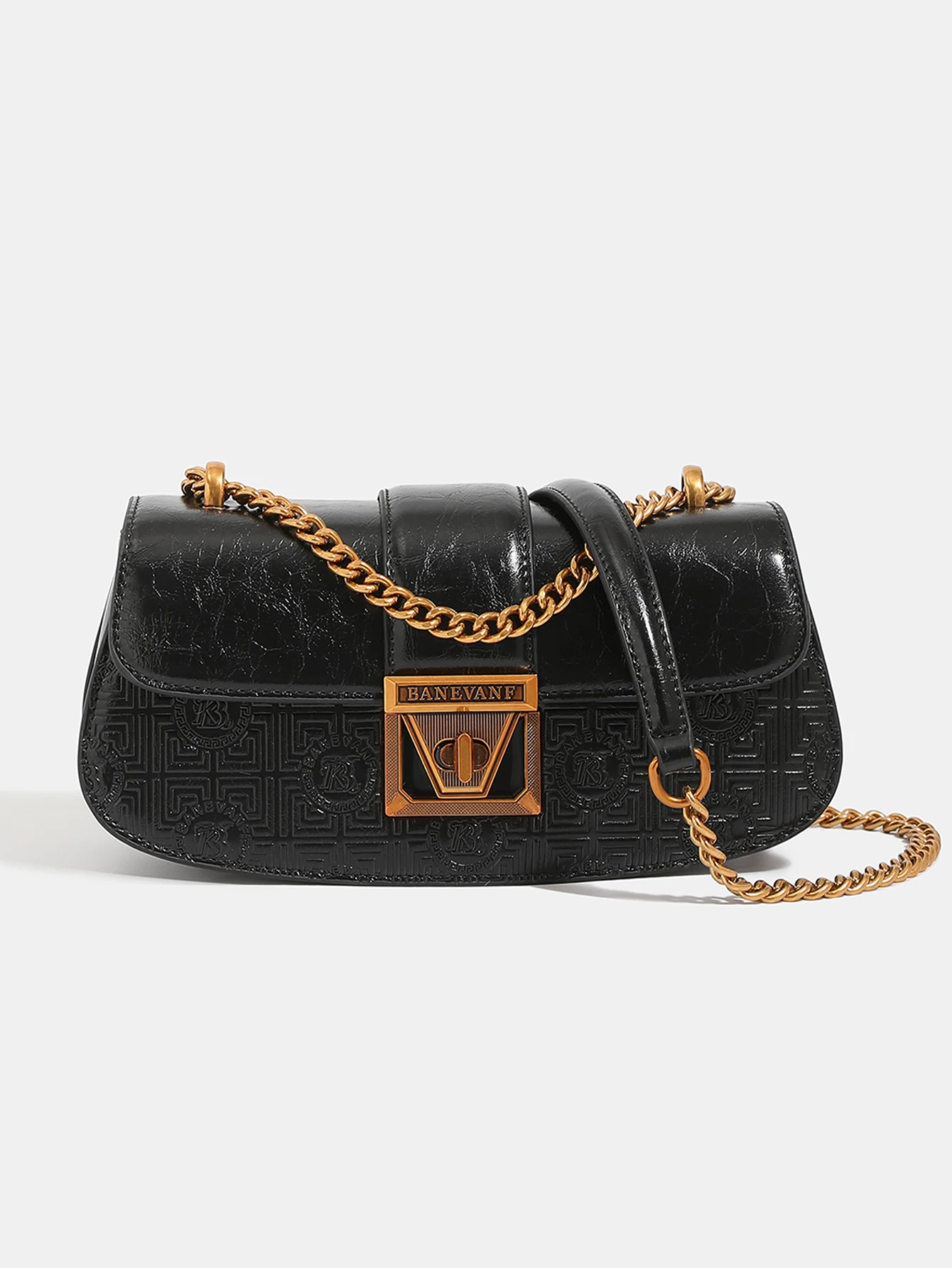 

New high-grade fashion handbag 2025 shoulder slung chain bag embossed letter design heavy industry lock light luxury elegant und