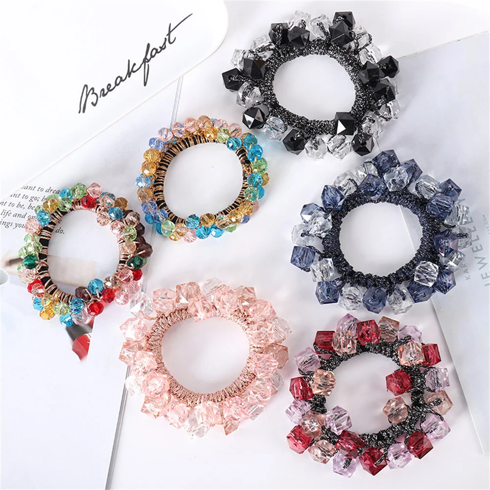 Korean Styles Women Crystal Beaded Hair Tie Elastic Pearl Ponytail Holders Hair Rope Girls Fashion Hair Accessories