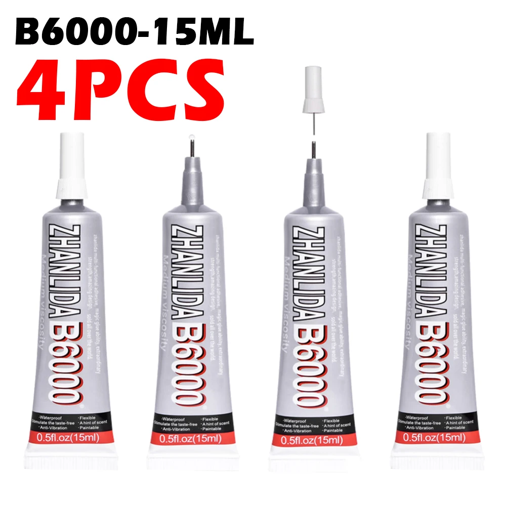 

4Pcs 15ml Liquid Glue B-6000 Rubber Wood Metal Paper B6000 Super Clear Epoxy Resin Adhesive Jewelry Strong Fabric Plastic School