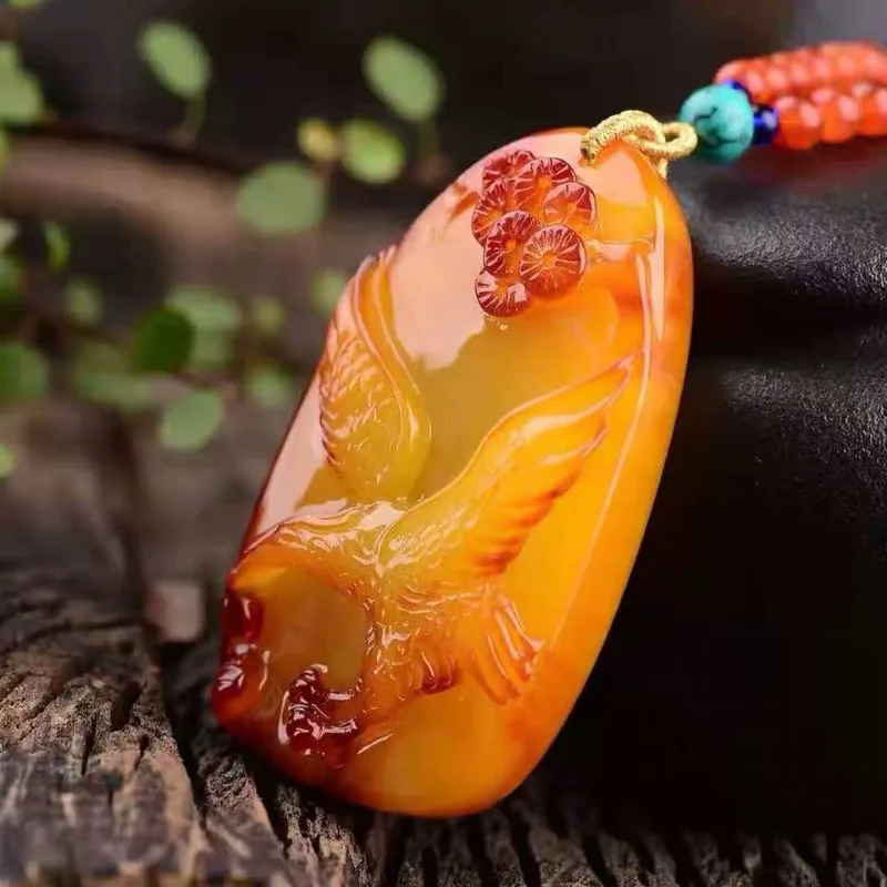 Old Beeswax Pendant Amber Chicken Oil Yellow Square Brand Dapeng Spreading Wings Men's and Women's
