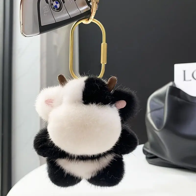 

Keychain on the Phone Keys Holder Keychains Keyring Dairy Cattle Natural Mink Fur Anime Accessories Bag Charm Lanyard Keyrings