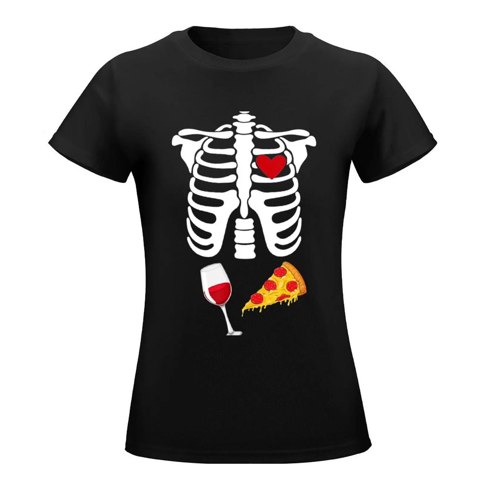 Halloween Skeleton XRay Wine Pizza Pregnancy T-Shirt Blouse korean fashion workout shirts for Women loose fit