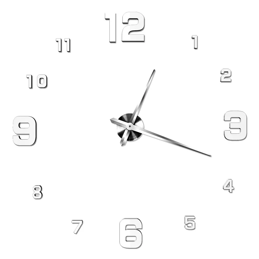 3D Large Frameless Wall Clock Mirror Surface Silent Sweep Movement DIY Adjustable Size Home Decoration Living Room Bathroom