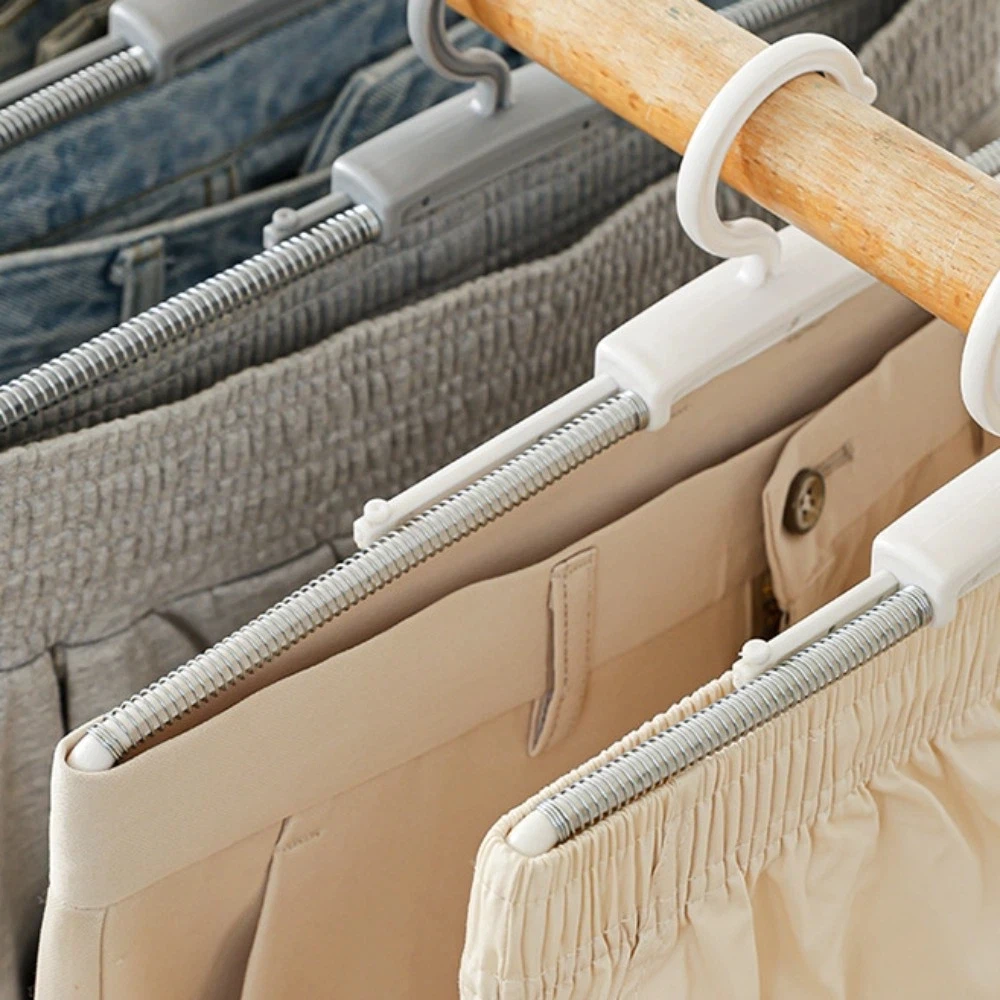 3pcs Stretchable Stainless Steel Spring Clothes Hanger Storage Multifunctional Skirts Jeans Hanger Prevent Trousers Falling