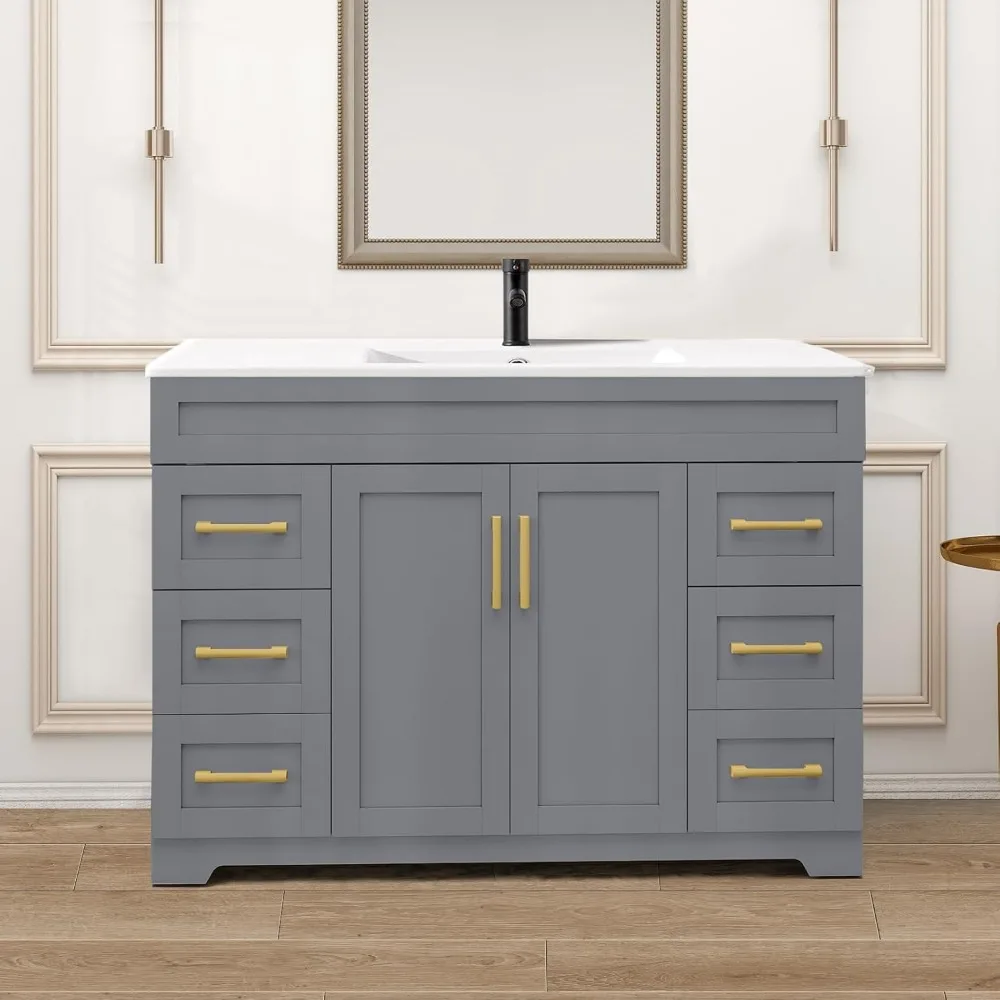 

48 Inch Bathroom Vanity with Sink, Undermount Ceramic Single Sink,Modern Solid Wood Storage Cabinet with 2 Soft Closing Doors