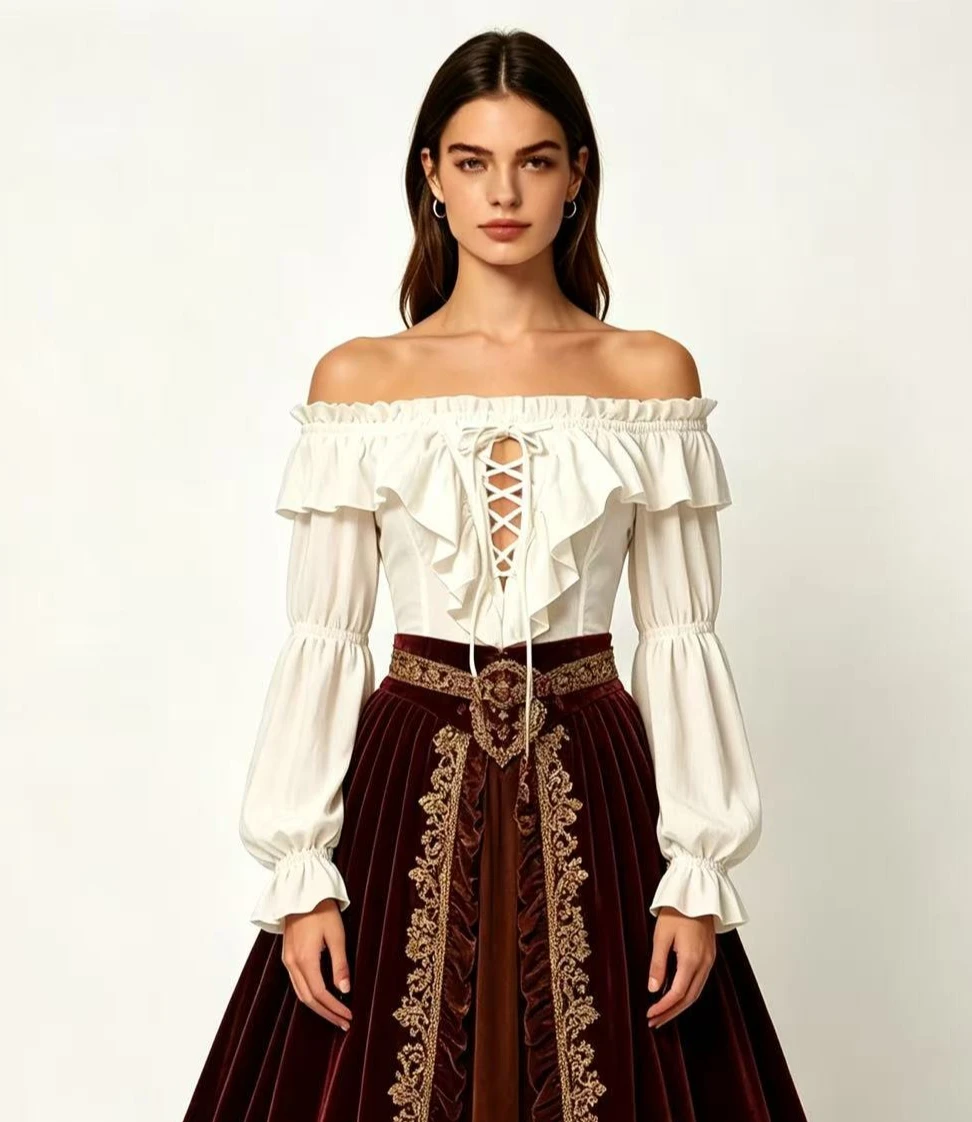 Pirate Blouse Women Medieval Peasant Costume Off Shoulder Shirt Steampunk Medieval Cosplay Costume Renaissance Vintage Court - view 2