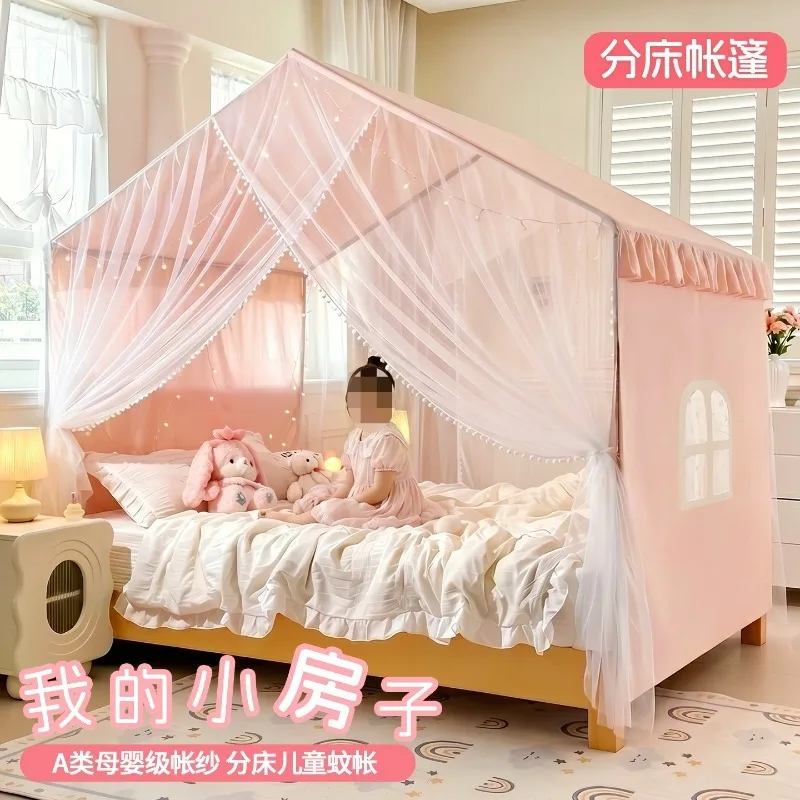 Princess Bed Canopy Tent, No-Install Foldable Mosquito Net Full-Coverage Anti-Fall Protection with Ruffle Design