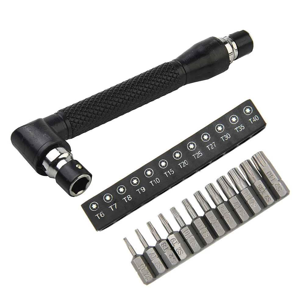 

Ratchet Wrench T6-T40 Magnetic Security 12pcs Torx Bits Set With Right Angle Screwdriver Handle Quick L-type Socket Wrench