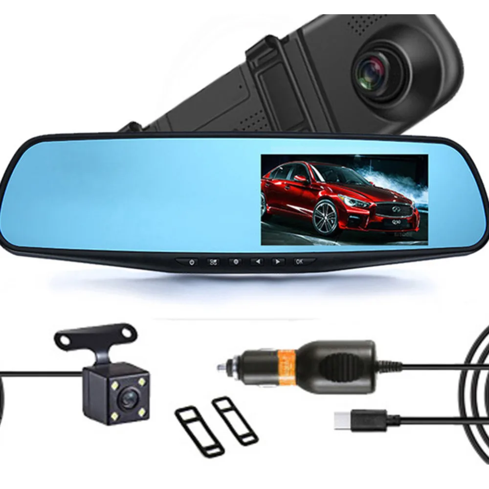 

FHD 1080P Dash Cam Car Dvr Camera Auto 4.3 Inch Rearview Mirror Digital Video Recorder Dual Lens Registrator Camcorder