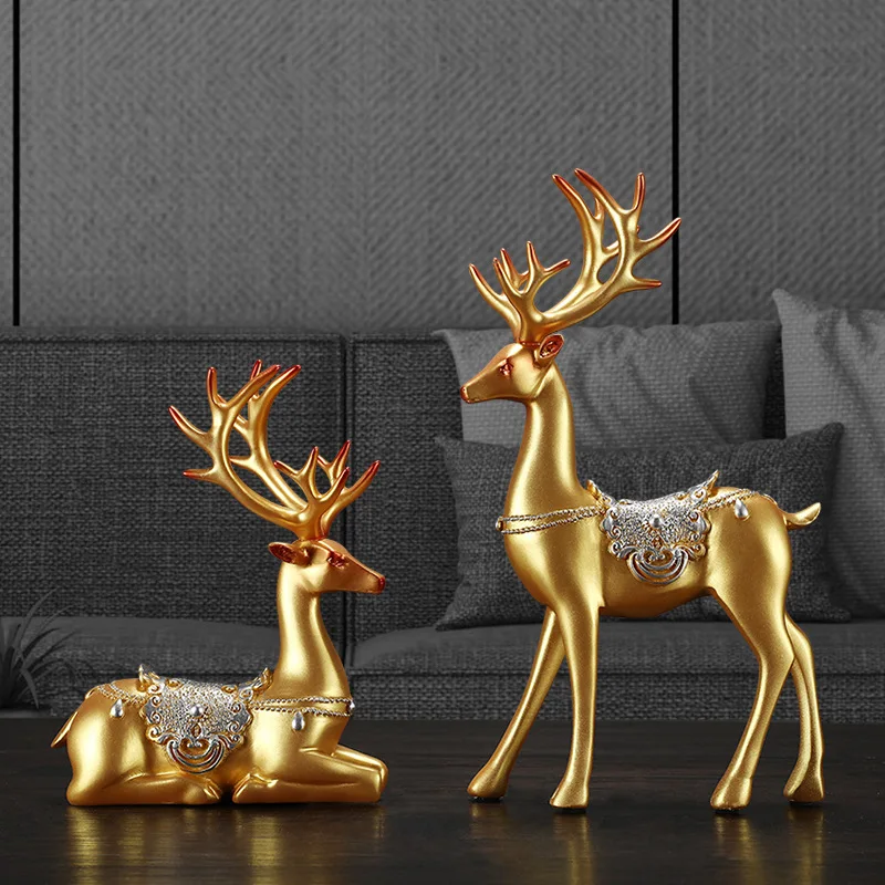 

HYS light luxury couple pair of deer ornaments, home wine cabinet decorations, living room housewarming gifts, resin handicrafts