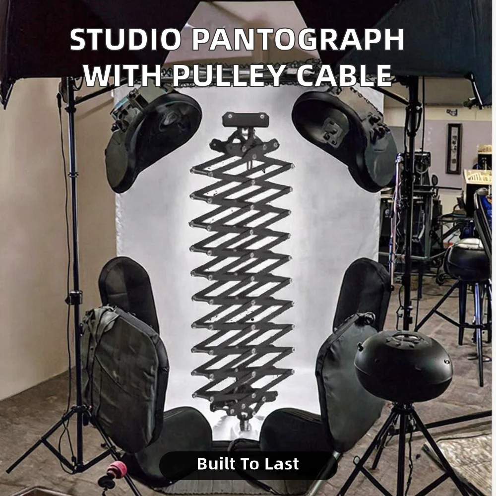 Photography studio rail system with pulley safety cable, ceiling rail system for live studios and stages